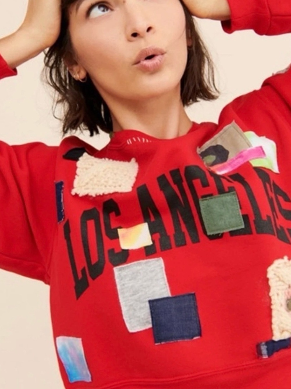 RILEY Women's Red Appliqué Cropped Crewneck Sweatshirt